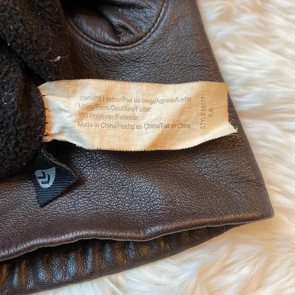 Brown Long Leather Gloves Size 7.5